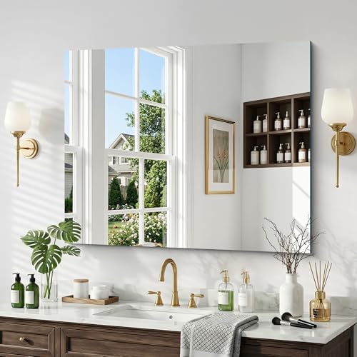 30"x36" Frameless Mirror, Frameless Bathroom Mirror by Unknown