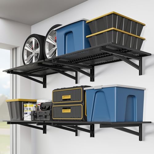 Jusgym 4 Pack Garage Shelving Wall Mounted, 1400LBS Integrated Grid by Jusgym
