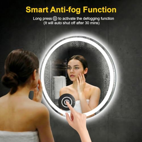 Round LED Bathroom Mirror with Lights, 20 Inch Circle Lighted Vanity Mirror - Image 4