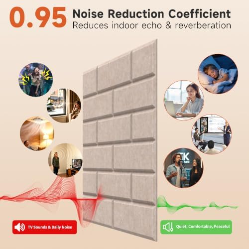 Acoustic Panels, Brick Sound Proof Wall Panels, 11.8”x11.8”, 12 Pack - Image 4