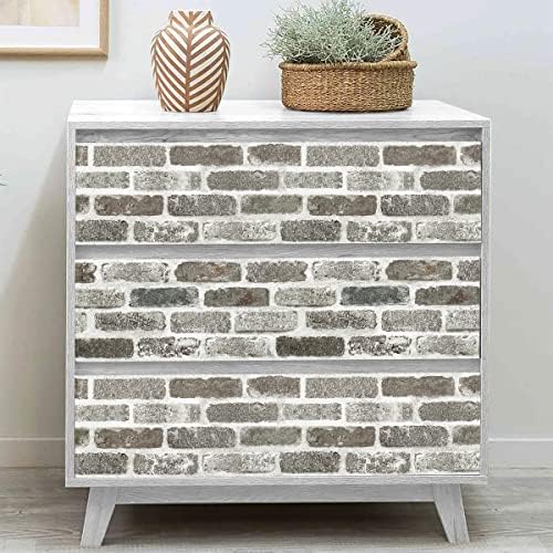 Jeweluck Gray Brick Vinyl Wallpaper, 17.7x196.8in, Removable Self-Adhesive Wall - Image 5