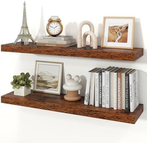 36" Brown Floating Shelves Wood Wall Shelf, Rustic Brown by Ornawit