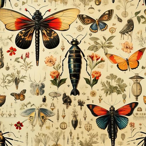 REDAMANCY Vintage Insects Butterfly Dragonfly Plants Leaf Specimen Museum Peel by Unknown