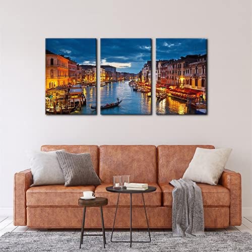 Pacimo 3 Piece Venice Night View Giclee Canvas Prints Wall Art Italy Venice - Image 3