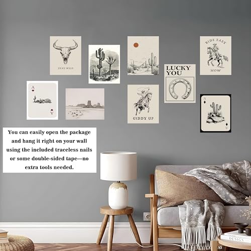Western Cowboy Wall Art Set of 9, Vintage Cowboy Print Playing Card Canvas - Image 5