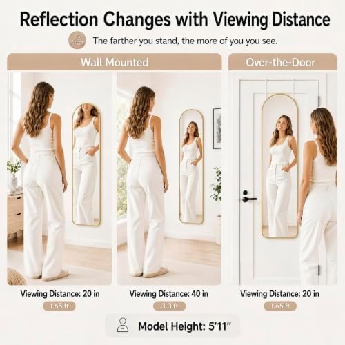 SCWF-GZ 47x14 Full Length Mirror Over the Door Hang or Wall Mounted Gold - Image 4