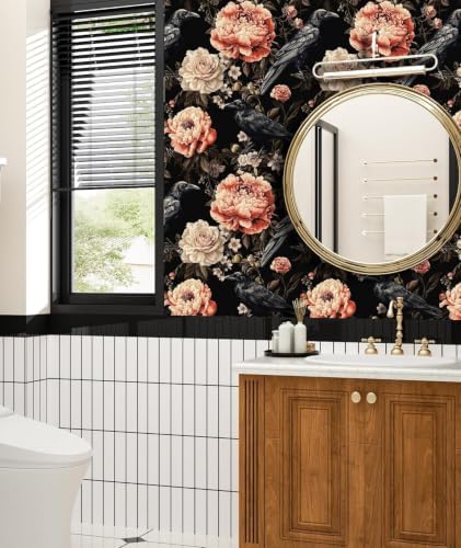 ILHIIOR Black Crow Floral Peel and Stick Wallpaper 17.5 x 393 Inches - Image 6
