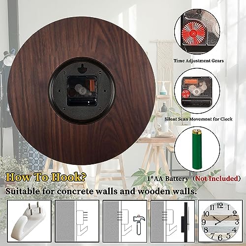 24 Inch Wall Clock Wood Round Silent Non-Ticking Clock - Image 5