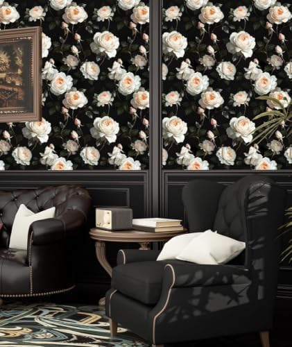 Dark Floral Peel and Stick Wallpaper Vintage Leaf Contact Paper White Flower - Image 4