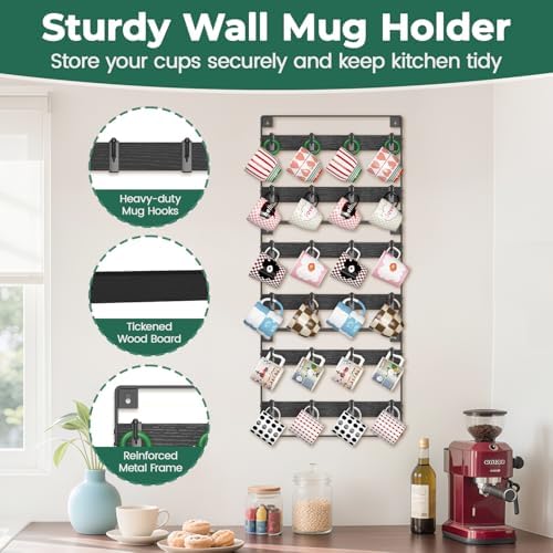 EsLuker.ly Mug Holder Hanger Cup Display Rack Wall Mounted, 3 Pack Black - Image 6