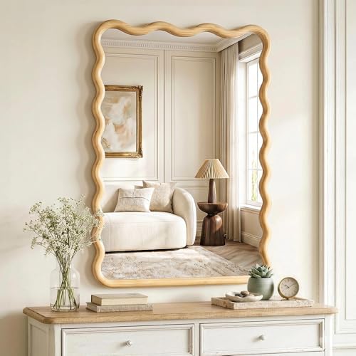 Wavy Wood Bathroom Mirror by FICTOR