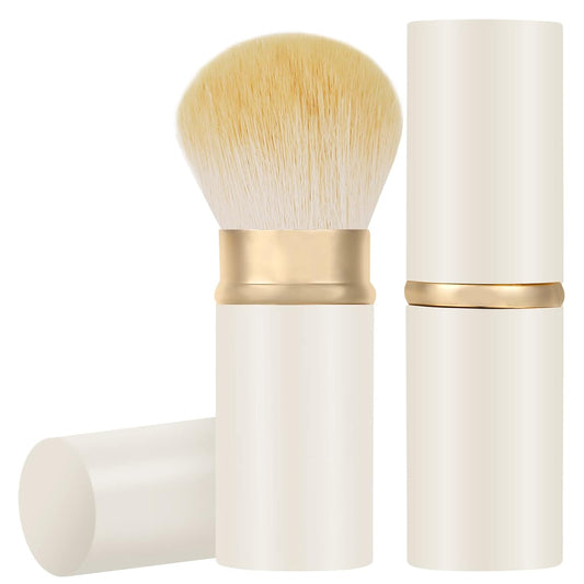 Falliny Retractable Kabuki Makeup Brush, Travel Face Blush Brush, Portable Powder Foundation Sunscreen Brush with Cover for Blush, Bronzer, Buffing, Flawless Powder Cosmetics