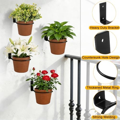 6 Pack 4 Inch Black Plant Pot Holder Ring, Metal Flower Holder Brackets Rings - Image 3