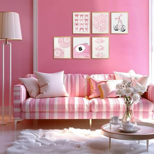 Cute Pink Girl Poster Set of 6, Light Pink Coquette Wall Art Trendy Lucky 8 - Image 2
