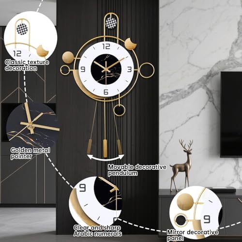 Wall Clock with Pendulum, Silent Non Ticking Battery Operated Modern Large Wall - Image 3