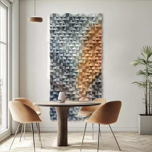LIUZEYUE - Large wooden block artworks integrated into home living room walls by Unknown