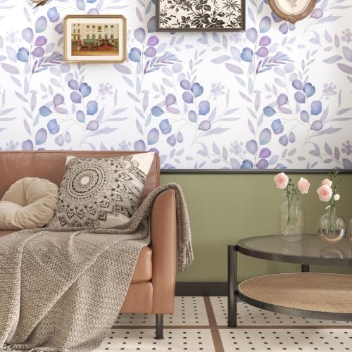 Serene Purple Leaf Botanical Peel and Stick Wallpaper 17.5" x 393" - Image 4