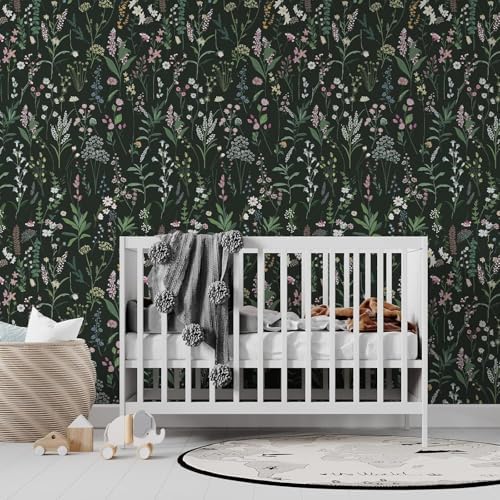JiffDiff Dark Green Botanical Floral Peel and Stick Wallpaper 17.3" x 1181" - Image 3