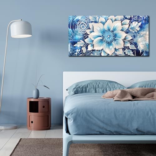Xxliren Large Blue Flower Picture Framed Canvas Wall Art 40 x 20 Inch - Image 4