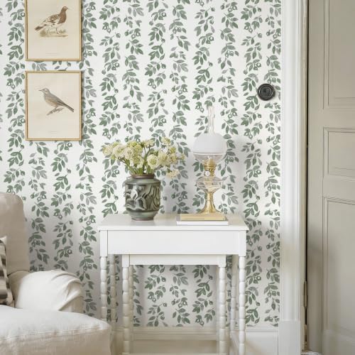 Ismoon Green Wallpaper Peel and Stick Vintage Wallpaper 17.3in x 28.21ft Green - Image 2