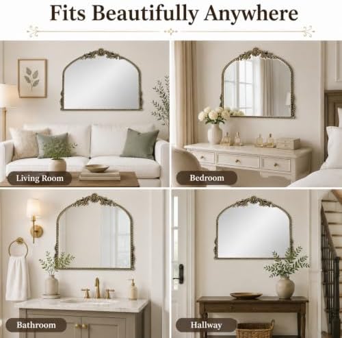 Arched Wall Mirror, 36×24 Inch Baroque Bronze Frame - Image 6