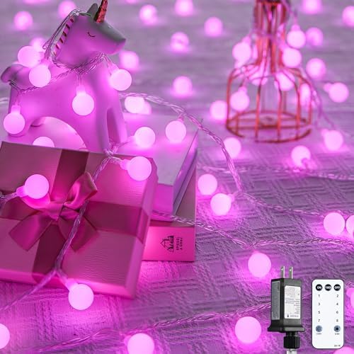 JMEXSUSS 33 ft 100 LED Globe Pink Christmas String Lights Indoor by JMEXSUSS