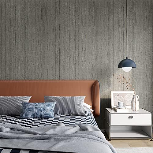 VEELIKE Grey Grasscloth Vinyl Wallpaper, Textured Fabric, Peel and Stick - Image 3