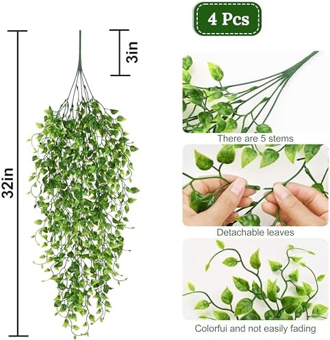 Waipfaru 4Pcs Artificial Hanging Plants, Fake Vines Boston Ivy - Image 5