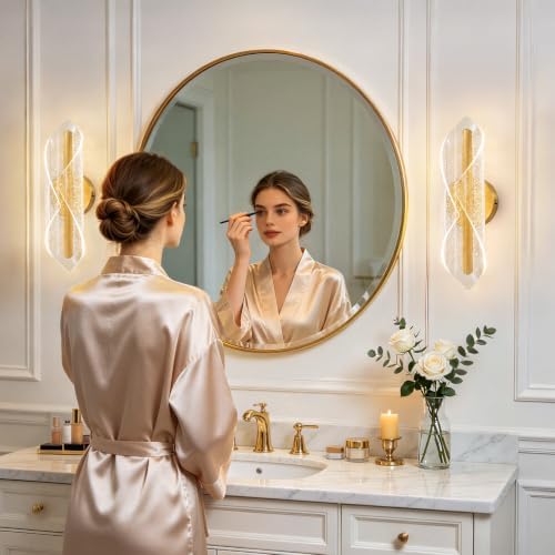 Wall Sconces Set of Two, Hardwired Brushed Gold Bathroom Sconces Wall Lighting - Image 5