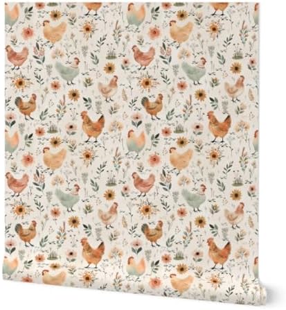 Spoonflower Pastel Hens Peel and Stick Wallpaper by Spoonflower