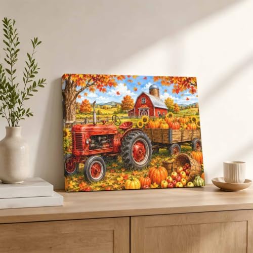 Fall Farmhouse Canvas Wall Art, Made in USA, Harvest Rural Orange Pumpkins Red - Image 2