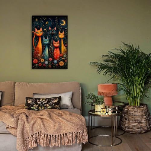 Colorful Cat Family Poster Whimsical Cat Family Canvas Wall Art - Image 4