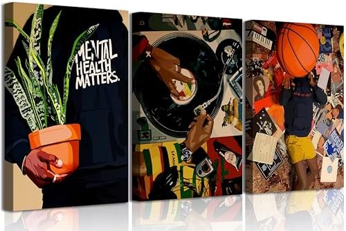 RUDIEOLSIW 3Pcs Black Men African American Music Canvas Wall Art 12x16in by RUDIEOLSIW