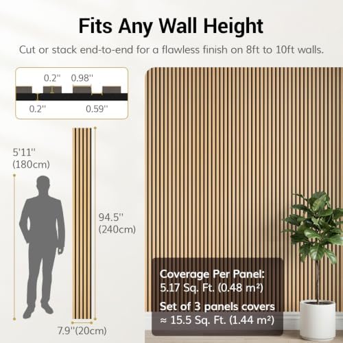 TONOR Wood Slat Panel, 3 Pack Acoustic Panels - Image 4