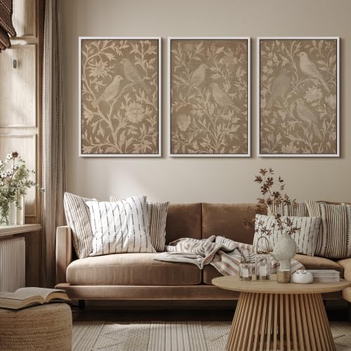 MUDECOR Framed Canvas Print Wall Art Set Taupe Bird Toile - Image 4