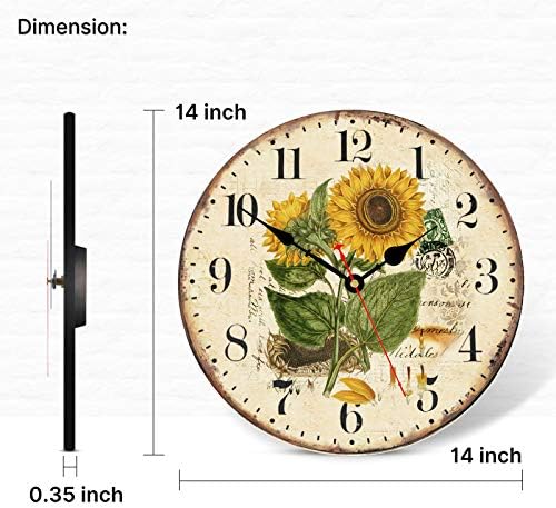 TAHEAT 14 Inch Beautiful Sunflower Wall Clock, Vintage Country Floral Silent - Image 4