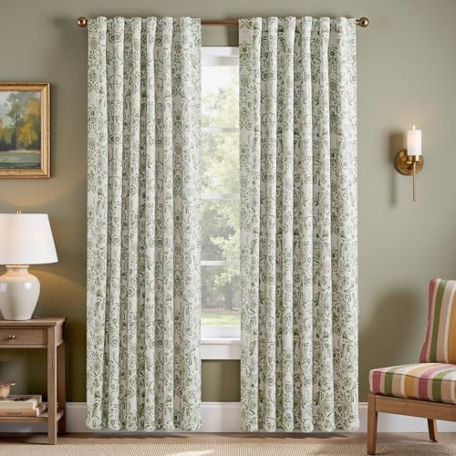 jinchan Green Floral Blackout Curtains 84 Inch Farmhouse Back Tab 2 Panels by JINCHAN
