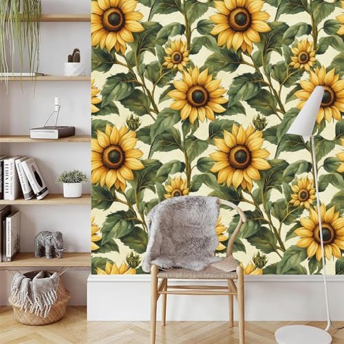 Sunflower Watercolor Wallpaper Peel and Stick 17.3"x393" Non-Woven Fabrics Self - Image 3