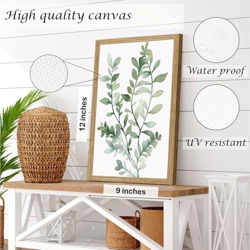 Induslyfe Framed Eucalyptus Sage Green Botanical Plant Wall Art Canvas Decor - Image 6