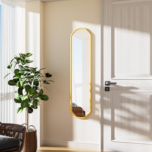 Ferytange Modern Slim Wall Decor Mirror 10"x44" Gold by FerytangeHome