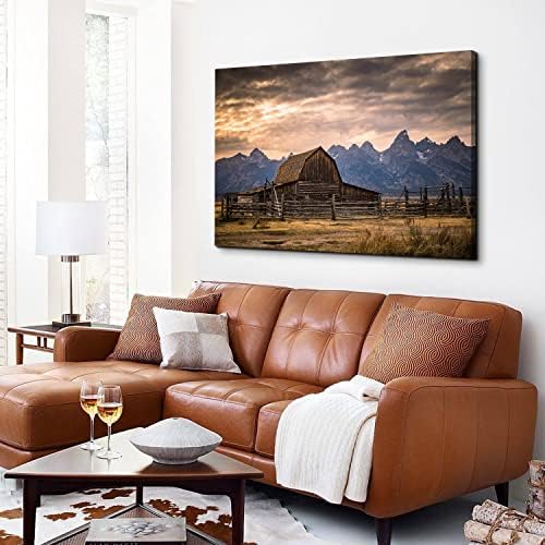 Grand Teton National Park Canvas Wall Art Sunset Moulton Barn Landscape Wall - Image 4