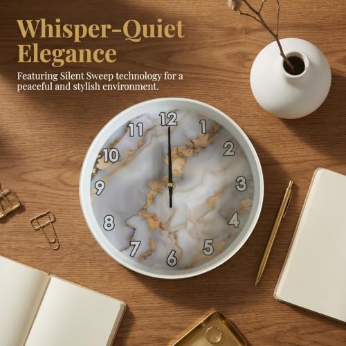 Luxury Gold Foil Marble Texture wall Clock Silent Non Ticking Battery Operated - Image 3