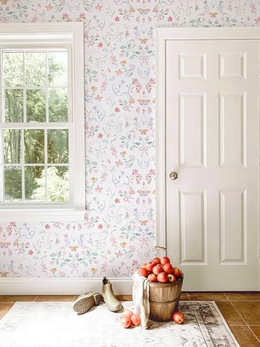 Ismoon Wallpaper Peel and Stick Pink Floral Wallpaper 17.3in x 6.56ft Green - Image 5