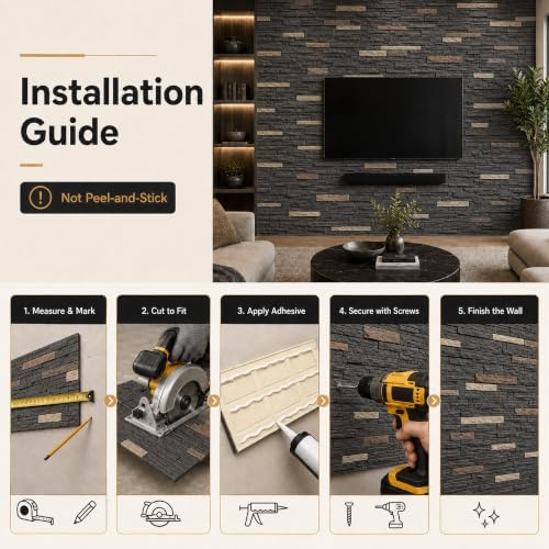 Faux Stone Wall Panels, 6 Pack PU Stone Veneer Panels, 44.9" L x 11.8" H x 1.8" - Image 3