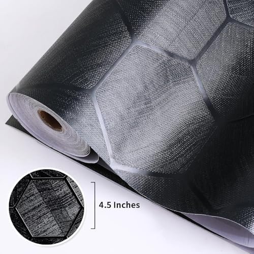 Self Adhesive Black Peel and Stick Wallpaper 15.7" X 78" 3D Hexagon - Image 5