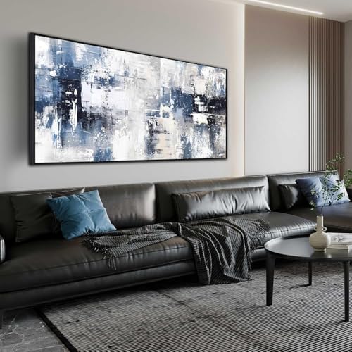 White and Blue Abstract Canvas Wall Art - Image 2