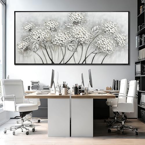 Kureful Grey and White Hand Painted Wall Art Flower Canvas Artwork Contemporary - Image 2