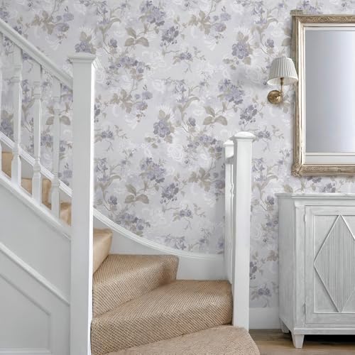 Ismoon Vintage Wallpaper Floral Peel and Stick Wallpaper 17.3in x32.8ft Gray - Image 6