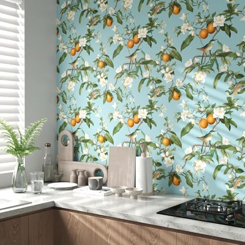 Laatse Vintage Blue Bird Floral Botanical Wallpaper 17.5"x393" - Image 3