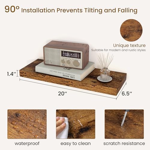Dreamland Floating Shelves, 20Inch Rustic Wooden Wall Shelves - Image 3